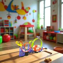 Pista de Carros Infantil con Bucles y Carro Incluido Multicolor, Diversión para Niños, Actividades con Autos, Diseño Emocionante y Fácil Montaje, Ideal para Regalo de Navidad, Cumpleaños - Azul - Ver 7