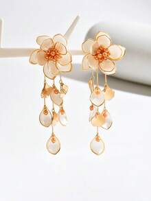 2件套波西米亚风中东花卉手工DIY编织东方宫廷大耳环，包含多款不同颜色和设计的仿珍珠花朵吊坠耳环，适合女性日常佩戴、节日、派对、送礼。注意：由于手工制作，产品在运输过程中可能会略微变形，收到后如有需要请手动调整。