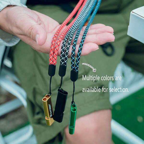 1pc Outdoor Emergency Survival Whistle With Lanyard, High Decibel Metal Whistle, Aluminum Alloy Portable Rescue Whistle