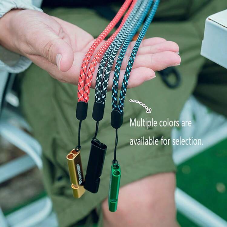 1 pieza Silbato de emergencia para supervivencia al aire libre con cordón, silbato de metal de alto decibelio, silbato de rescate portátil de aleación de aluminio - Multicolor - Añade 1