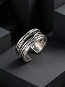 1pc Vintage Royal Style Thumb Knitted Multi-Layer Open Ring, Thick Adjustable Ring, Rugged Bohemian Elegant Ring, Women's Jewelry For All Seasons, Gift For Her - Silver 2 - View 3