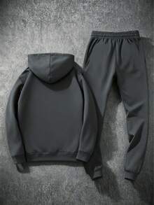 2pcs Plus Size Men's Fashion Streetwear Sports Number 23 & English Letter Pattern Drawstring Pants With Pockets And Hooded Sweatshirt Set, Suitable For Spring, Autumn, Winter Outdoor, Street, Casual Wear - Dark Grey - View 3