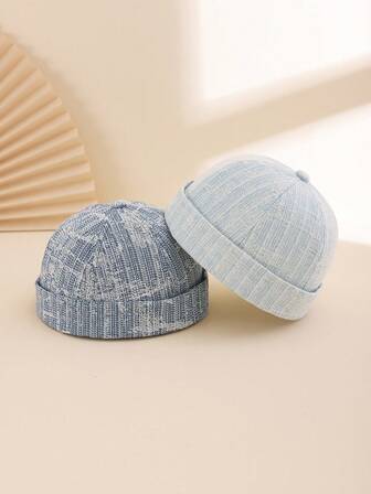 1pc Unisex White Textured Washed Vintage Hong Kong Style Adjustable Brimless Cap, Casual For Daily, Couple Outings