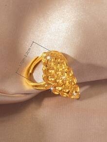 1pc Elegant Versatile 24K Gold Plated Hollow Leaf Design Adjustable Ring, Suitable For Women's Daily Wear - Yellow Gold - View 3
