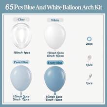 65/112件套蓝白气球拱门花环套装，乳胶气球，多用途庆典装饰，包含浅蓝色、白色和透明气球，适用于婚礼、生日、性别揭晓派对和婴儿派对，适合3-6岁儿童 - 淺藍色 - 查看 2