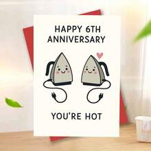 “1张可爱周年纪念贺卡，带信封（11厘米 x 16厘米 x 4.33英寸 x 6.29英寸） - 熨斗情侣图案，完美表达对六周年纪念日的奇思妙想，贺卡|六周年纪念“你很火辣”熨斗情侣卡|纸质贺卡” - 彩色 - 查看 4