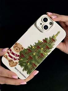 Christmas Tree Toy Bear Pattern Liquid Silicone Mobile Phone Case Full-Body Protection Shockproof Anti-Fall TPU Soft Rubber Case Compatible With Samsung Galaxy