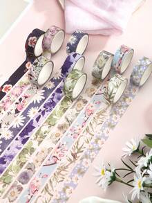 10 Rolls Of Floral Pattern Washi Tape - Creative Multi-Flower Combination Style Design - Decorative Material Tape For DIY, Photo Albums, Greeting Cards, Scrapbooks And Diaries - Fashion Stationery Decorative Tape, Gifts For Friends