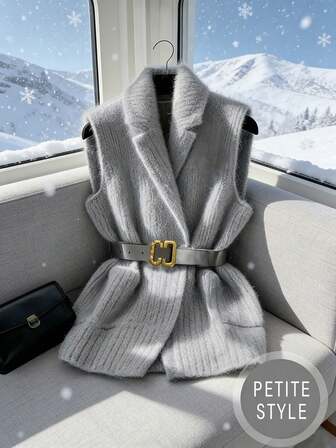 Small Size OOTD KA Elegant Casual V-Neck Pocket Knit Cardigan Vest, Women's Autumn/Winter Fashion Elegant Lapel Thick Loose Gray Cashmere Sleeveless Sweater, Women's Autumn Matching, Business Casual Outfit, Women's Work Jacket, Women's Autumn Cardigan, Women's Winter Clothing, Women's Autumn, Autumn Cardigan, Basic Cardigan