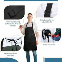 Adjustable Cotton Chef Aprons With 2 Pockets And Complimentary Bandana, Kitchen Apron For Women And Men,1Pack-Red - 1 Gói-Đỏ - Xem 4