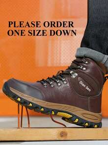 1 Pair Unisex Microfiber Leather Steel Toe Work Boots, Waterproof Anti-Puncture Anti-Crush Safety Shoes, Comfortable Hiking Boots, Casual High-Top Shoes, Wear-Resistant Rubber Sole, Non-Slip Work Boots, Outdoor Work Boots, Hiking Shoes (Size Runs Large, Please Order One Size Down) - Brown - View 10