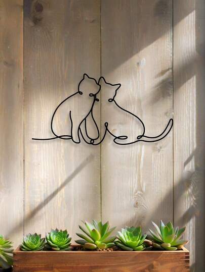 Art Deco Metal Cat Wall Sculpture - 1pc Linear Feline Wall Art, Charming Cats Silhouette, Indoor & Outdoor Elegant Wall Decor, Ideal Housewarming Gift