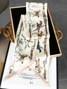1pc Women's Decorative Long Neck Scarf, Spring/Summer/Autumn, Horse Knight Pattern And Multiple Uses, Lightweight & Artistic Hairband Bandana,Hair Band,Head Band Ideal For Dressing Up Your Look