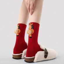 1双女士3D立体马主题趣味袜子，喜庆红色，适合秋冬季穿着 - 彩色 - 查看 7