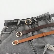 女士真皮腰带，简约无扣设计，百搭牛仔裤，时尚学生风 - 黑色 - 查看 3
