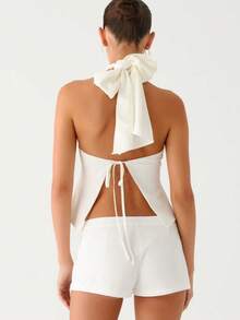 Women's Halter Neck Tank Tops Y2K Front Keyhole Sleeveless Crop Tops Cute Back Tie-Up Cropped Vest Open Back Chiffon Camisole Summer Casual Blouse Going Out Tops Strretwear Shirt For Party Beach - Trắng - Xem 6
