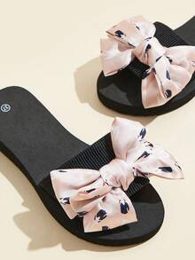 Women's Solid Color Elegant Sandals, Slip On Bowknot Decor Lightweight Beach Slides, Non-Slip Vacation Slides In Holiday - Multicolor - View 4