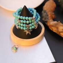 Bohemian Style 4-Piece Bracelet Set - Starfish Pendant, Pearl Accents, Handmade Beading, Fashionable Multi-Layer, Glass Material, No Electroplating - Versatile Daily Wear Jewelry