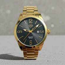 DHP Men's Dress Watch - Assorted Colors, Waterproof. - Gold Black1 - View 2