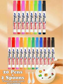 8/10/20pcs Magic Water Color Pens With Spoon, DIY Creative Handicraft, Erasable, Floating Pens, Watercolor, Family Interactive Parent-Child Set - Multicolor - View 9
