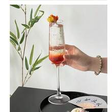 两只优雅长柄香槟杯，透明气泡酒杯，适用于派对、酒吧、餐厅、洗碗机、婚礼香槟，手工制作酒吧用具，长颈设计 - 透明 - 查看 3