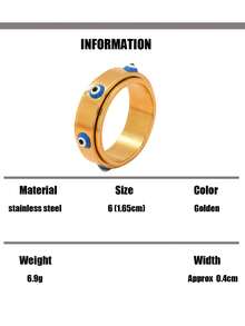 1pc Western 18k Gold Plated Stainless Steel Rotatable Decompression Fun Ring Demon Evil Eye Charmrings Jewelry Women , Ring Gifts For Women Men Suitable For Wear With Daily Outfits And Party Accessories - Yellow Gold - View 9