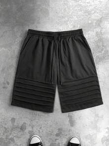 男士黑色褶皱休闲短裤，街头风，夏季 - 黑色 - 查看 5