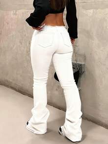 NVFelix Women's Low Rise Slim Fit Flared Pants Stretchy Fabric Distressed And Ripped Details Retro Casual Style Perfect For Winter Thanksgiving And New Year's White - White - View 6