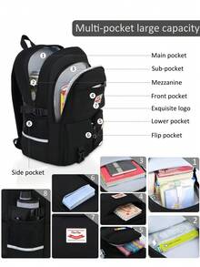1 Set Solid Color (Plush Pendant + Detachable Hook And Loop*2) Backpack Combo Set, Suitable For Outings And Work, Dual Zipper Design, Can Carry Laptop, Large Capacity, Back To School Gift - Multicolor - View 6