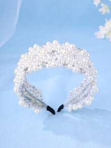 1 pieza Diadema de mujer minimalista con perla, accesorio de cabello elegante y lujoso hecho a mano para uso diario - Blanco - Ver 3