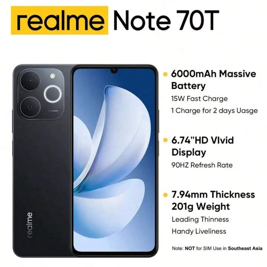 Realme Note 70T 4G Unlocked Smartphone 4GB+64GB/4GB+128GB/4GB+256GB ...