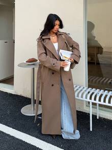 Seelio Autumn/Winter New Women's Fashion Classic Double-Breasted Windbreaker Coat Woolen Overcoat