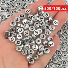 500/100颗 4X7mm 银色圆形字母亚克力珠 时尚饰品DIY制作的理想之选 - 銀色 - 查看 8
