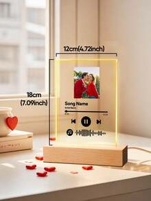 1pc Custom Music LED Night Light, Custom LED Music Plaque, Personalized Led Lamp With Picture And Wooden Base, Personalized Song Acrylic Plaque, Custom Picture Song Lamp, Music Photo Plaque Gift, Light Up Music Plaque, Valentines Gift, Couple Gift, First Wedding Anniversary Gift - Classic - Base B (Warm Light) - View 7