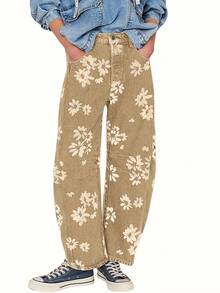 Women'S Y2k Distressed Boyfriend Fit Jeans |   Floral Print, Boot Cut, Mid Waist, Button Fly Closure, Casual Style, Suitable For All Seasons - Nhiều màu - Xem 7