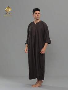 AL HARAMAIN Jubah Sholat Pria AL HARAMAI yang Sederhana dan Modis, Jubah Panjang Pria yang Elegan - Jubah Sholat Lengan Tiga Perempat yang Lembut, Dapat Dicuci dengan Mesin, Cocok untuk Dipakai Sepanjang Tahun, Cocok untuk Ramadan dan Acara Formal | Desain Leher Bulat | Kain Halus | - Coklat - View 5