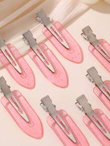 8个女士亮粉色发夹，无痕刘海发夹，适合日常佩戴和情人节搭配 - 粉色 - 查看 2