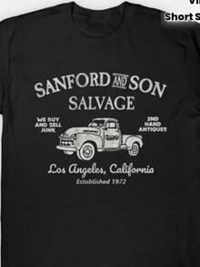 Camiseta gráfica de inspiración vintage para hombres Sanford & Sons - 100% algodón, ajuste regular, manga corta, diseño retro de camión y texto de Los Ángeles en negro, camiseta casual de verano para exteriores, camisetas vintage, atuendo casual, tela transpirable - Negro - Ver 2
