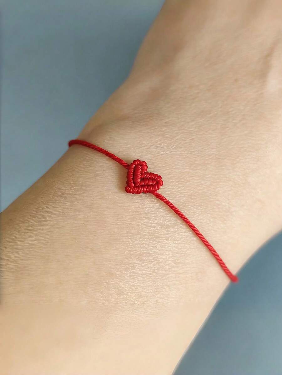 可调节心形编织手链 - 友谊饰品，男女皆宜，适合生日、婚礼、派对等场合，心形手链，时尚设计，情人节、婚礼及家居装饰，结婚纪念日，情侣手链 - 彩色 - 查看 1