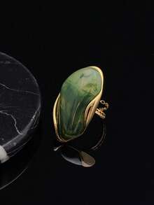 Nhẫn thép không gỉ 316 mạ vàng sang trọng, thanh lịch, chất lượng cao, đính đá giả ngọc bích màu nâu, trắng và xanh lá cây, thích hợp cho phụ nữ châu Âu, Trung Đông và Mỹ đeo trong các dịp lễ hội. - màu xanh lá - Xem 3