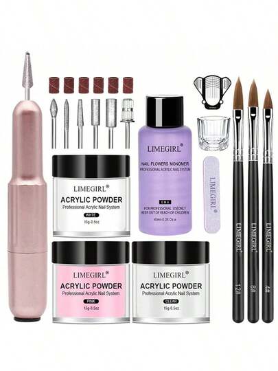 LIMEGIRL Professional Acrylic Powder Kit With Nail Powder And Manicure Tools - Perfect For DIY Nail Art Beginners