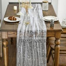 1/2pcs 27.56*118.11/196.85 Inch Red Sheer Chiffon Transparent Table Runner, Glitter Metallic Foil, Red Party Table Decor Center Piece, Suitable For Boho Romantic Table Runner, Fit For Birthday, Bridal Shower Decor, Party, Dining Table Decoration (Multi-Color Available)