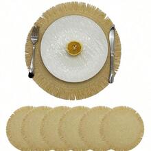 Set 1/4/6 buc. Covorașe țesute naturale, stil boem, potrivite pentru bucătărie, masă, interior/exterior, lavabile, rezistente la căldură, se curăță prin ștergere, ideale pentru camping, sărbători, nunți, petreceri - Multicolor - Vizualizare 15