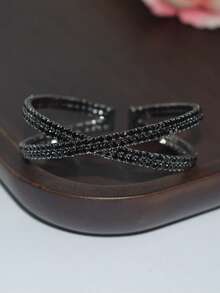 1pc Rhinestone Criss-Cross Elegant Fashion Bangle - 1115 Gun Black - View 2