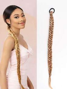 1pc 32-Inch Handmade Fishbone Braid Ponytail With Elastic Bands, Suitable For Women - Multicolor - View 13
