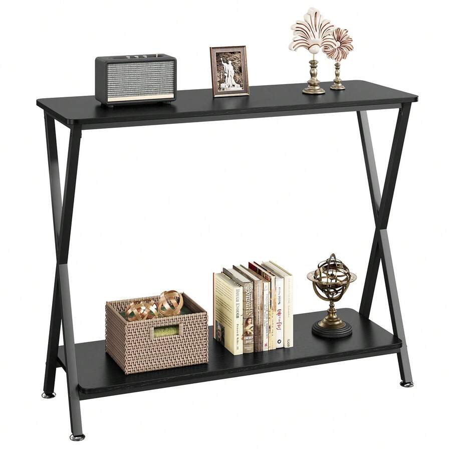 Techigher 2-Tier Narrow Console Table,Long Farmhouse Console Table,Industrial Entryway Table With Storage Shelf,Thin Sofa Table Behind Couch,Wood Side Table For Hallway Office Foyer Living Room - 31" Black - View 1