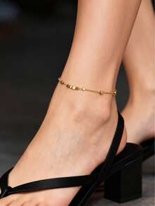 1pc Elegant Stainless Steel Beads Anklet, Minimalist And Basic Beach/Everyday Accessory