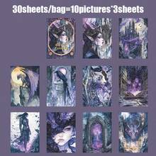 30sheets/Bag Gothic Fantasy Series Dark Theme Background Materials, DIY Scrapbooking Stickers Suitable For Phone Cases, Water Bottles, Car Cups, Computers, Guitars, Bicycles, Skateboards, Luggage, Diaries, Etc. - Multicolor - View 8