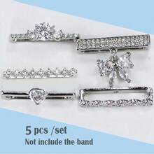 5pcs Watch Band Decorative Rings, Elegant Crystal Heart & Bow Decor Watch Charms, Multi-Color Options, Suitable For Apple Watch Bands, Suitable For Daily Wear - Silver - View 3