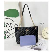 2 Stücke/Set koreanischer minimalistischer hochwertiger Rhombus gesteppter bestickter Blumen Damen Schulter Unterarm Handtasche Shopper - Weiss - Übersicht 6